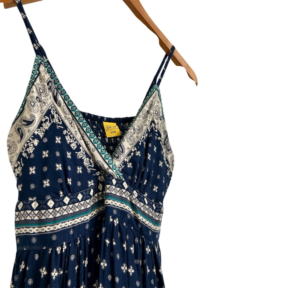 Devi Maxi Dress, Spaghetti Strap Navy Blue Long Boho Rayon Dress, Small / Medium - Picture 2 of 6